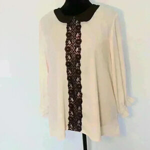 Melissa masse cream collared black lace blouse XL